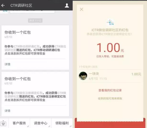 CTR调研新用户关注注册第二天送1元微信红包 微信红包 活动线报 第3张 CTR调研新用户关注注册第二天送1元微信红包 微信红包 活动线报 第3张