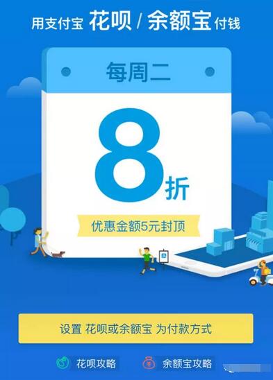 支付宝权益日周二8折，最高可优惠5元 优惠卡券 优惠福利  第1张
