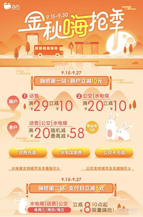 飞凡App金秋嗨抢季节领8元无门槛充值缴费券 出行优惠券 免费话费 优惠福利 第3张 飞凡App金秋嗨抢季节领8元无门槛充值缴费券 出行优惠券 免费话费 优惠福利 第3张