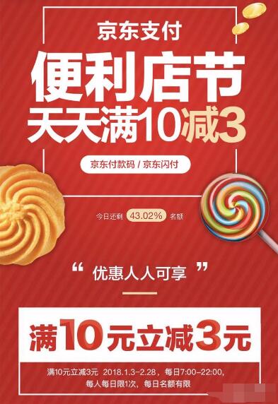 京东支付便利店节天天满10减3元 优惠卡券 优惠福利  第3张