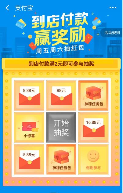 支付宝到店付款周五周六抽奖送5.88 88元支付宝红包 支付宝红包 活动线报 第3张 支付宝到店付款周五周六抽奖送5.88 88元支付宝红包 支付宝红包 活动线报 第3张