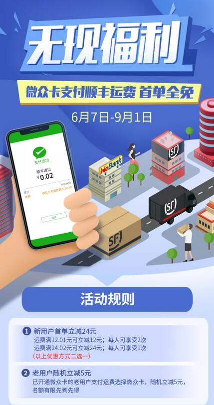 微众银行无现福利微众卡支付顺丰运费首单全免 快递优惠券 优惠福利  第2张