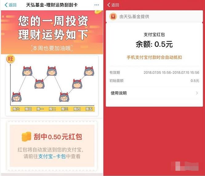 天弘基金刮刮卡抽奖送随机支付宝红包奖励 支付宝红包 活动线报  第3张