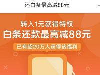 京东金融转入1元抽奖送白条还款最高减88元特权 京东 优惠福利  第1张