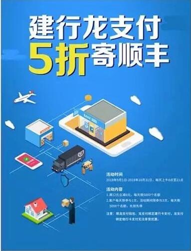 详细阅读:建行龙支付5折寄顺丰,满12元立减6元 建行龙支付5折寄顺丰,满12元立减6元