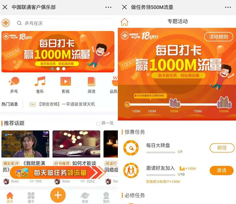 中国联通俱乐部每日打卡做任务赢1000m联通流量 免费流量 活动线报 第3张 中国联通俱乐部每日打卡做任务赢1000m联通流量 免费流量 活动线报 第3张