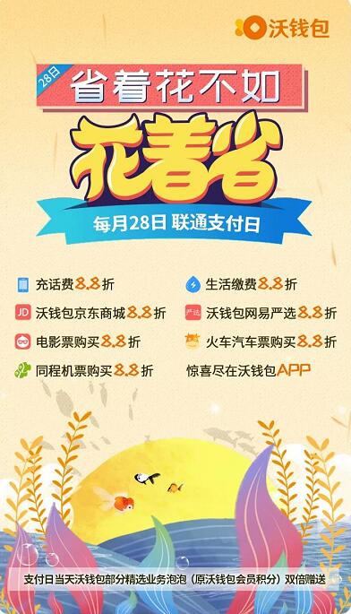联通每月28日沃钱包支付日充值缴费享88折立减优惠 优惠卡券 优惠福利  第1张