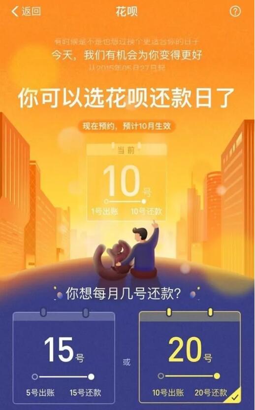 支付宝花呗还款日调整预约，可设置还款日为15日/20日 优惠卡券 优惠福利  第1张