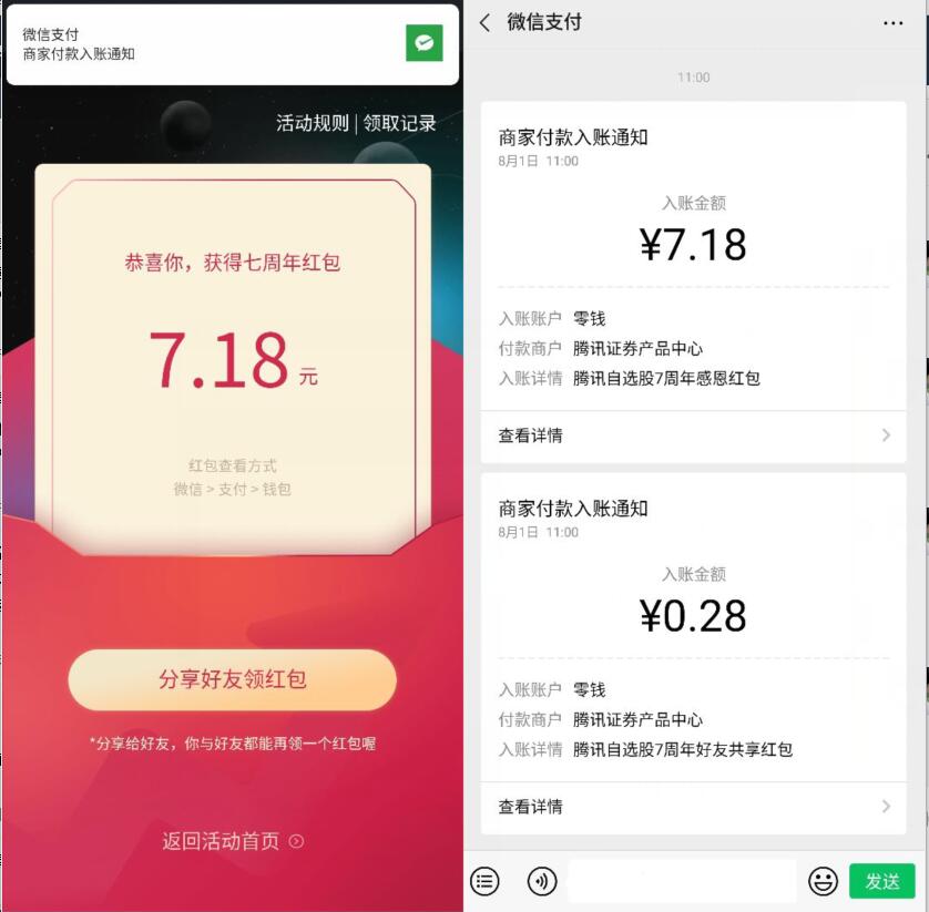 腾讯自选股七周年活动送0.18 88元微信红包 微信红包 活动线报  第3张