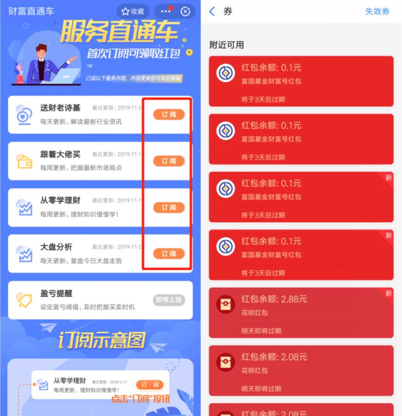 富国服务直通车首次订阅送0.4元支付宝红包 支付宝红包 活动线报  第2张