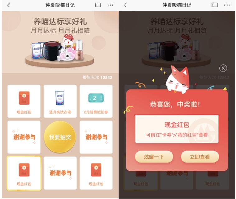招商银行仲夏吸猫记，达标抽奖送随机现金红包 招商银行仲夏吸猫记 招商银行 活动线报  第3张