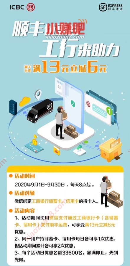 顺丰优惠寄工行来助力，顺丰寄件13元立咸6元优惠 顺丰寄件券 快递优惠券 优惠福利  第2张