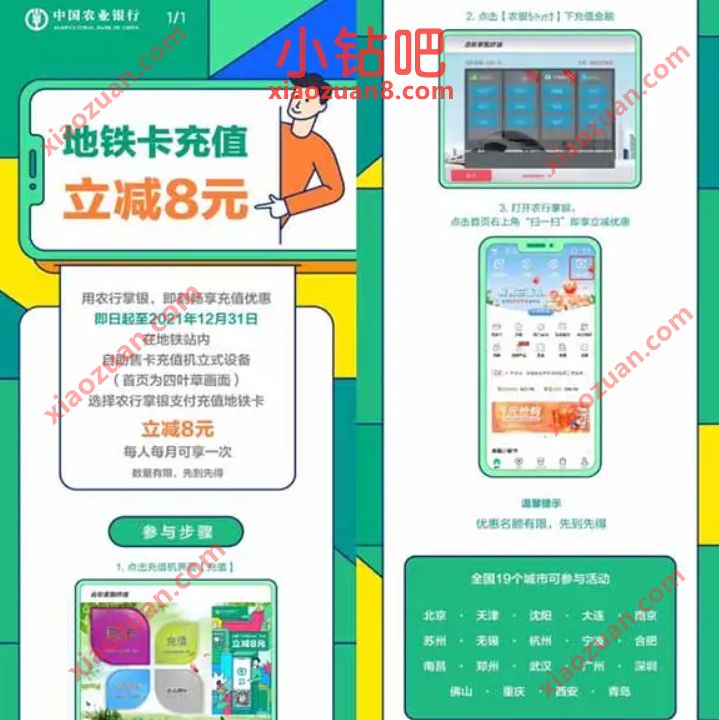 农业银行地铁卡充值立减8元,每月1次 地铁优惠券 出行优惠券 优惠福利 第3张 农业银行地铁卡充值立减8元,每月1次 地铁优惠券 出行优惠券 优惠福利 第3张