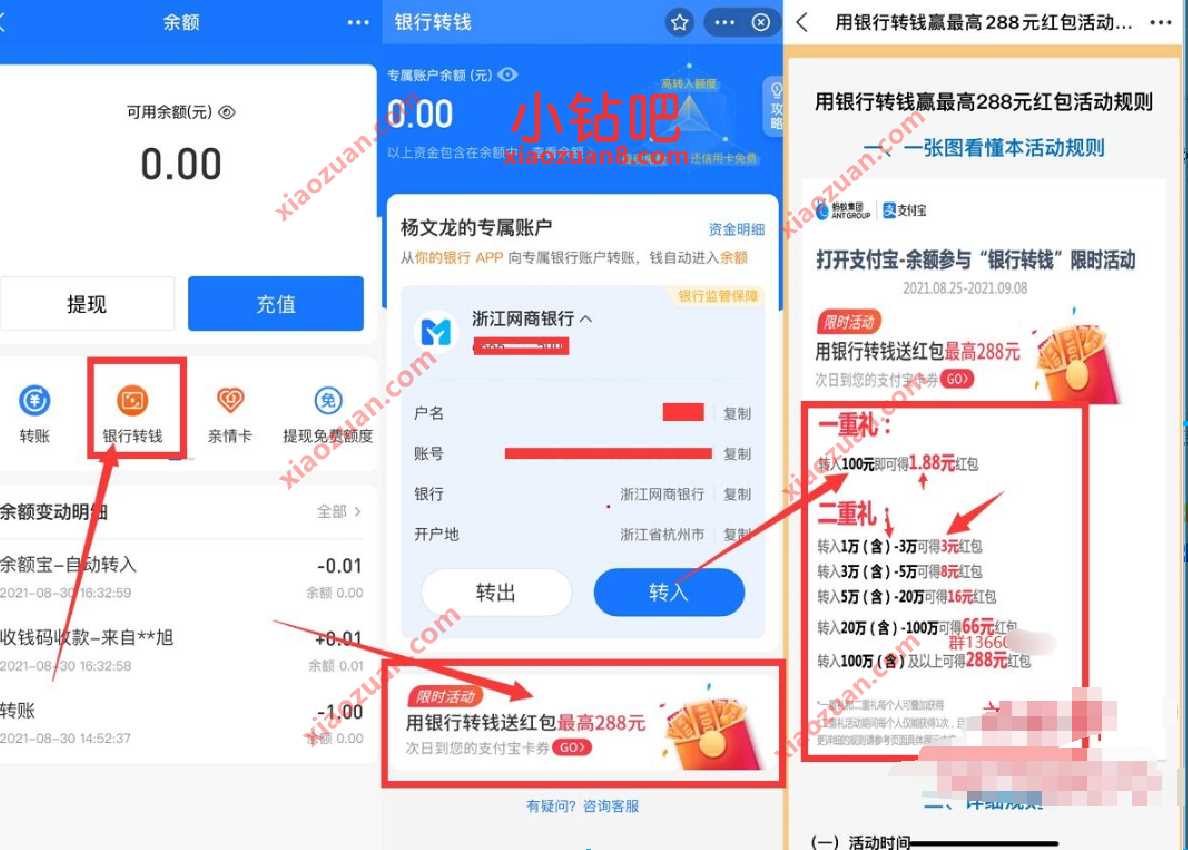 支付宝用银行转钱送红包,最高288元支付宝消费红包 支付宝红包 活动线报 第2张 支付宝用银行转钱送红包,最高288元支付宝消费红包 支付宝红包 活动线报 第2张