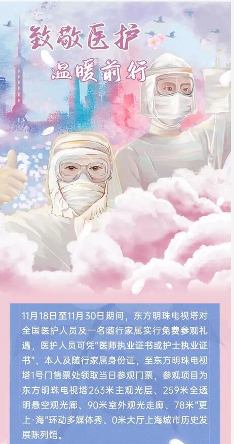 全体医护人员月底前，可免费游览东方明珠 优惠卡券 优惠福利  第1张