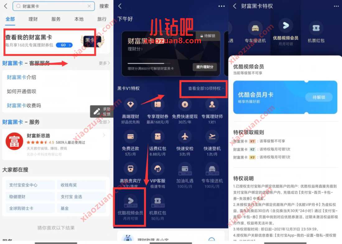 支付宝X财富黑卡，部分用户免费领1个月优酷会员 免费优酷会员VIP 优酷会员 免费会员VIP 活动线报  第2张