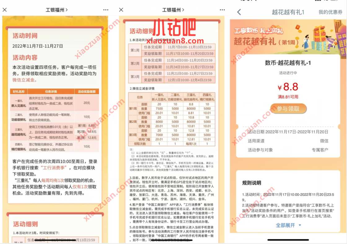 工行数币越花越有礼，每周消费领立减金 数字人民币红包 微信红包 活动线报  第3张