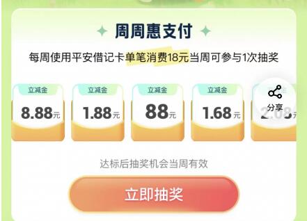 平安立减金最高88，平安银行踏春出游平安有礼
