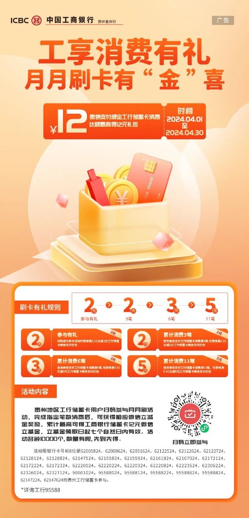 微信立减金12元，贵州工行微信月月刷 微信月月刷活动 银行立减金活动 工行立减金活动 工行活动 微信立减金活动 活动线报  第1张