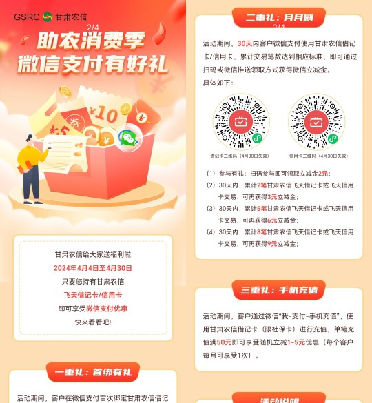 微信立减金20元，甘肃农信微信月月刷4月 微信支付月月刷活动 甘肃农信立减金活动 银行立减金活动 微信立减金活动 活动线报  第2张