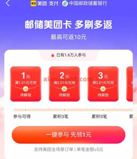 邮储美团联名卡，美团立减金10元 美团 邮储银行 邮储羊毛 活动线报  第2张