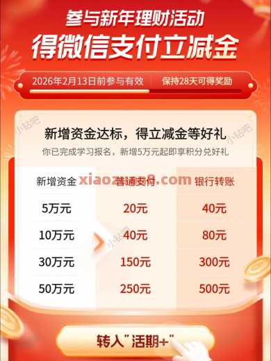 微信理财通新年福利，立减金500元