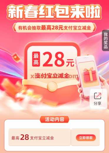 工行新春红包有礼，支付宝立减金28元 立减金 支付宝立减金 工行立减金 工行羊毛 活动线报  第1张