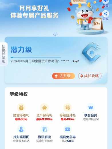 立减金188元，建行财富会员